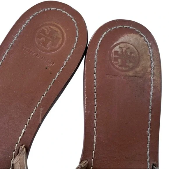 Elegant Tory Burch Miller Logo Tan Leather Sandals - Picture 5 of 8